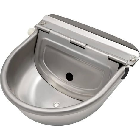 Edelstahl-Wassertrog mit Ablassstopfen und einstellbarem Schwimmerventil für Pferde, Hunde, Nutztiere, Ziegen usw. (1/5)
