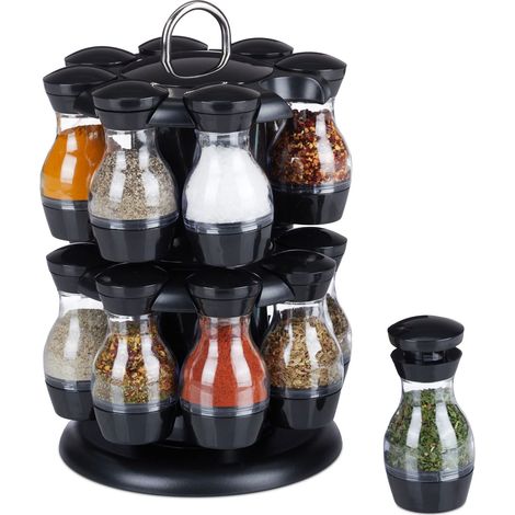 Carrousel à épices, 16 pots, support, noir/argent (1/5)