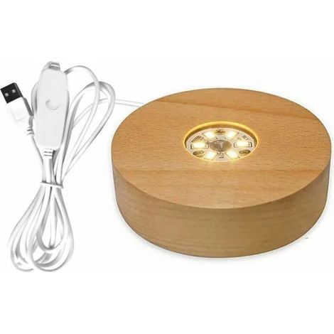 Support de Base Solide de Lampe en BoisPrsentoir RotatifAccessoire Rechargeableavec TlcommandeLumire couleurs-6cm (1/4)
