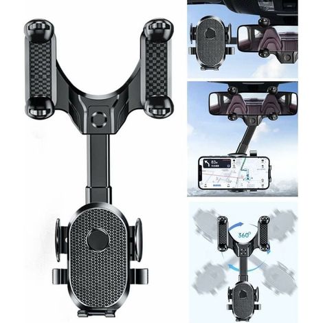 Car Phone Holder - Rearview Mirror Phone Mount - 360° Retractable Swivel Phone Holder for Car Rearview Mirror (1/3)