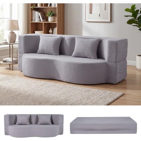 COSTWAY Divano Letto Divano Letto Pieghevole Per Pavimento Divano Convertibile Tessuto Divano A 2 Posti Sofa Divanetto Letto Matrimoniale Pile Teddy Cuscini P (1/5)
