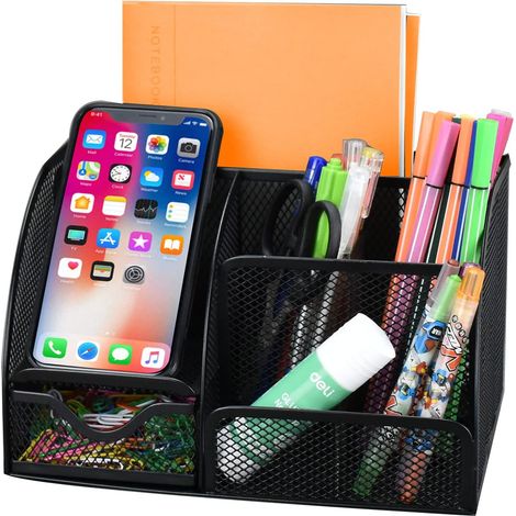 Boîte de rangement de bureau en maille et boîte de rangement pour fournitures de bureau, avec 6 compartiments + tiroirs (1/3)