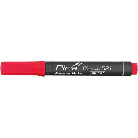 Marcatore permanente rosso PICA 521/40/SB con punta a scalpello e asciugatura rapida.
