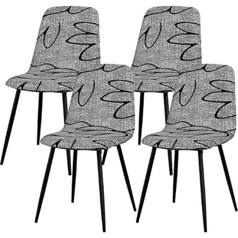 Housse de Chaise Scandinave Extensible Lot de 4 Moderne Housse de Chaise de Salle Manger Lavable Universel Fleur Grise PZCC (1/4)
