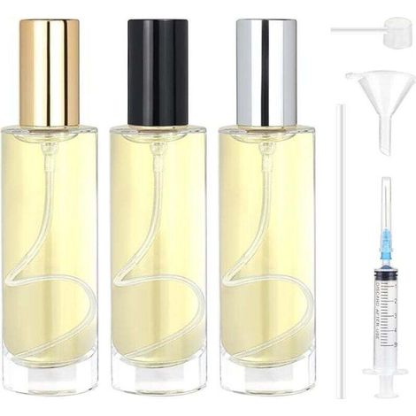 3 Pièces Vaporisateur Parfum Verre 30ml, Flacon Parfum Vide Rechargeable, Atomiseur Parfum en Verre, Bouteille Parfum Vide pour Voyage, Vacances, Cadeaux (Capuchon Doré, Argenté et Noir)