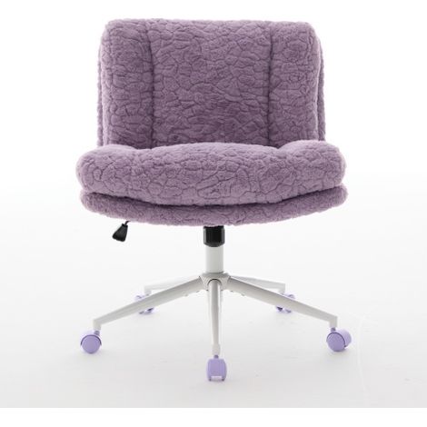Chaise de bureau à assise large, Chaise de bureau à domicile en fausse fourrure de lapin avec piètement métallique, Chaise de bureau pivotante et réglable, Chaise de coiffeuse