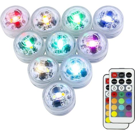 MINKUROW 10 Pezzi Mini Luci Led Sommergibili, Lampada Subacquea Impermeabile Rgb Led Multicolori Candele Illuminazione Con 2 Telecomandi Per Piscina Stagno Acquario Vaso Decorazione Halloween Natale (1/5)