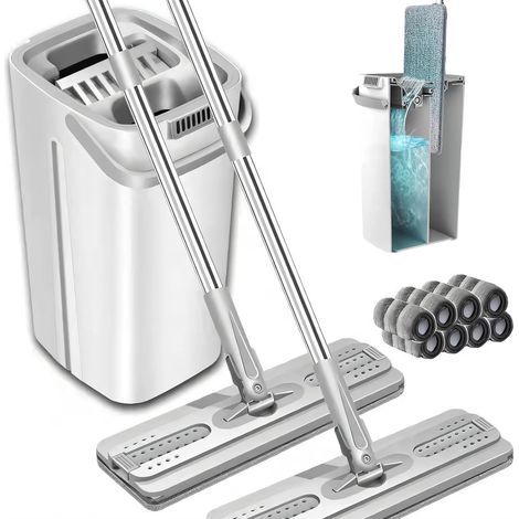 Microfiber Mop Set, 2-Compartment Wringer Bucket, 360° Rotating Head, 8 Replacement Pads, Floor Cleaning (1/5)