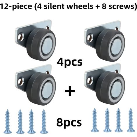 Jeu de roulettes silencieuses à montage latéral pour meubles, kit de roulettes anti-grincement industrielles de 12 pièces, de 1,25 pouce, comprenant 4 roues et 8 vis pour tiroirs (1/4)