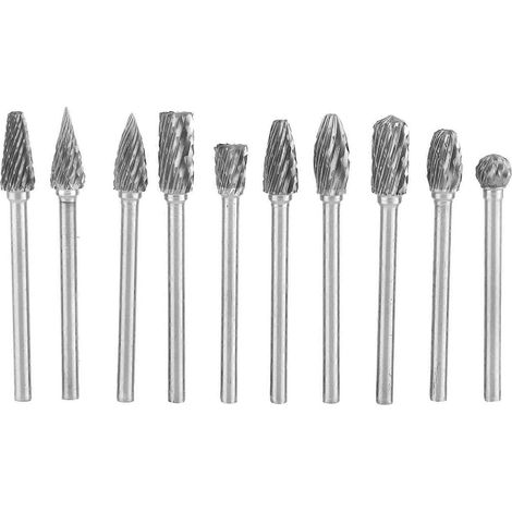 10 Stück Rotationsfeilen-Fräsköpfe aus Hartmetall, 3 mm, für Holzbearbeitung, Reiben, Schnitzen und Fräsen