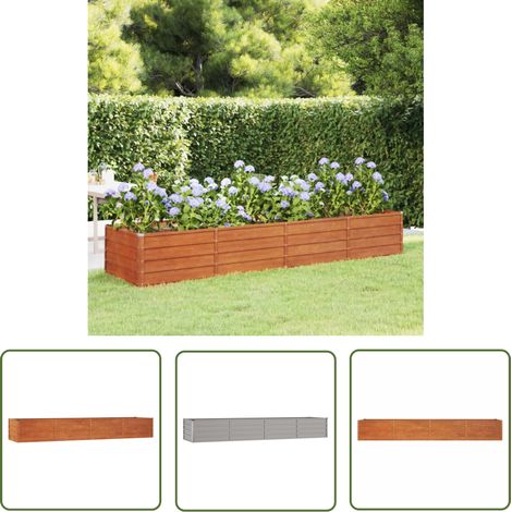 The Living Store Lit surélevé de jardin rouillé 320x80x45 cm acier corten - Jardiniere - Lit Surélevé - Acier Corten - Plante - Décoration Extérieur (1/5)