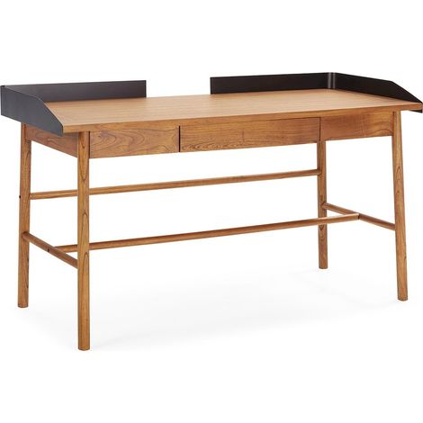 Bureau bois mindi naturel et métal noir style contemporain - bois naturel et noir mat (1/3)