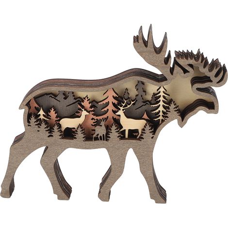 Sculpture Bois 3D Animaux Forêt Multiniveau Décoration Murale Maison Cerf Artisanal (1/5)