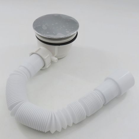 Kit pour receveur de douche - système d'écoulement extra plat en chrome Ø 90 mm + coude d'évacuation + flexible (1/4)