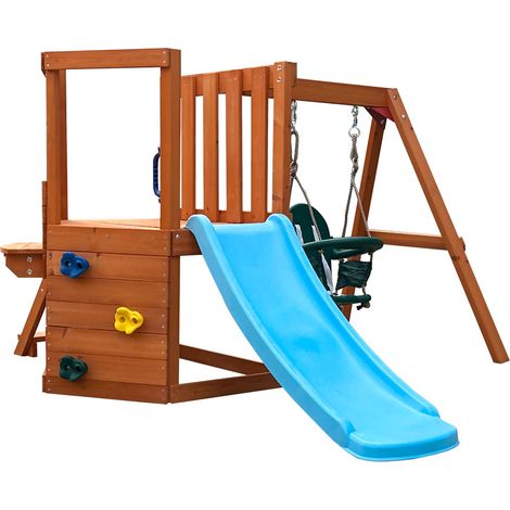 HOME DELUXE Spielturm ROMI – 199 x 116 cm Kletterturm mit Schaukel für den Garten & Outdoor-Spielspaß Spielturm mit Schaukel Spielturm mit Rutsche, Kinderspielturm Holz, Spielturm mit Schaukel und R