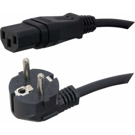 Câble De Raccordement Iec - 2 M - H05VV-F 3G 0,75 Mm² - Fiche Schuko Coudée Mâle - Prise C13 Femelle - Noir (1/2)