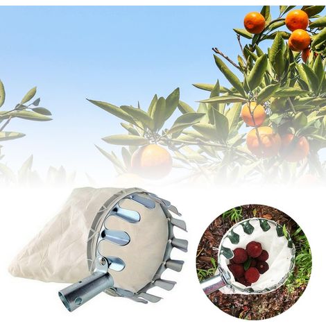 Panier à fruits en métal avec tête de cueillette de fruits de 160 mm de haut, sac en coton, branche haute, outil auxiliaire pour récolter les pommes, agrumes, poires, pêche, etc (1/4)