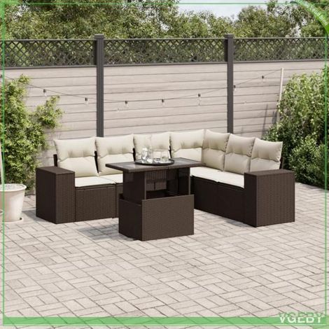 Salon de jardin - FAF7291712423918 - Résine tressée marron - Table réglable - Ensemble modulable 7 coussins (1/5)