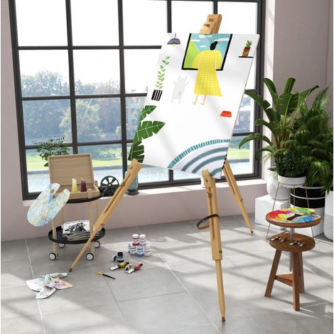 Cavalletto da pittura pieghevole in legno di faggio, altezza regolabile, portatile, fino a 107 cm (1/5)