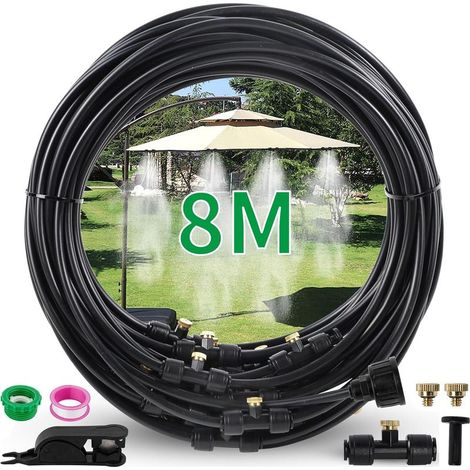 Brumisateur Terrasse Exterieur, Kit d’Irrigation Système de Brumisateur Extérieur 8M avec eau 10 Buses de Brume avec Joint en T (1/5)