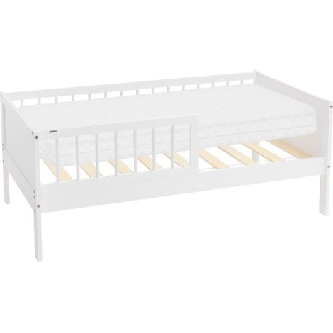 ML-Design Lit d'enfant Simple avec Matelas 70x140 cm, Blanc, en Bois de Pin, avec Sommier à Lattes et Protection contre les Chutes, Cadre de Lit pour Garçons & Filles, Matériel de Montage Inclus (1/5)