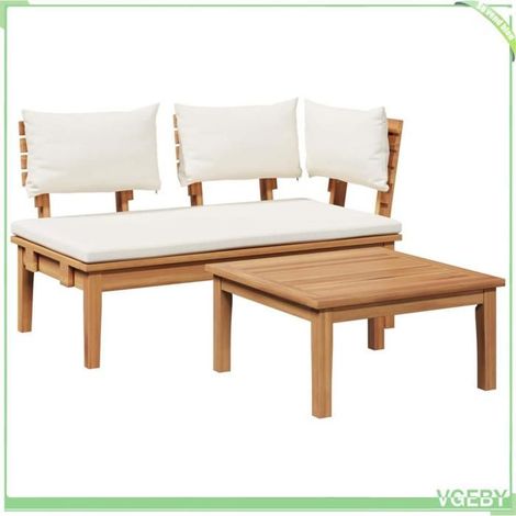 Banc de jardin 2 pcs - FAFEICY - 42006397 - Teck massif - Crème et marron - 2 places (1/5)