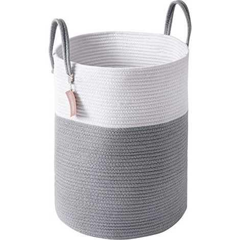 Corbeille à Linge Panier à Linge Panier de Rangement Panier Linge Sale Corde en Coton 38cm(D) x50cm(H) Gris (1/4)