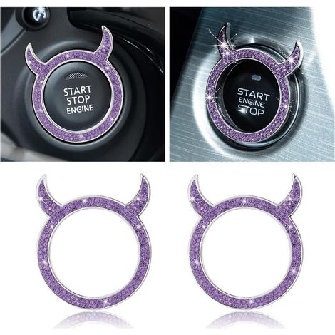 2Pcs Anneau Décoratif pour Le Commutateur D'allumage de L'arrêt Du Moteur de La Voiture, Autocollant de Démarrage de Voiture, Accessoire Universel Brillant pour Femmes(Pourpre) (1/5)