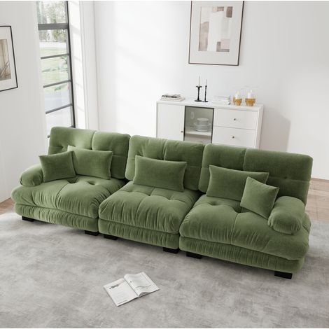 Sofá modular de esquina 313x77x81 cm verde en chenilla con asiento profundo (1/5)