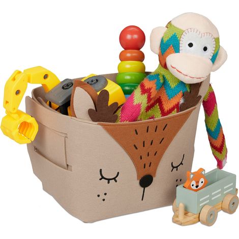 Relaxdays Corbeille de rangement, feutre, motif chevreuil, caisse, enfant, HxLxP : 24x27x18 cm, coffre jouets, marron (1/5)