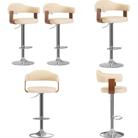 Barhocker 2 Stk. Creme Bugholz und Kunstleder - Barhocker - Küchenhocker - Esstischsessel - Drehbares Stuhl - Hochstuhl - Home & Living