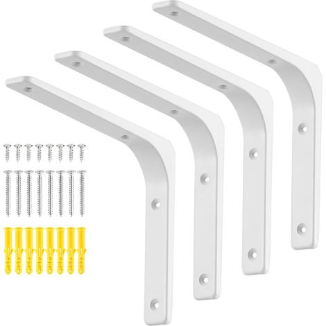 4 Pièces Equerre Etagere Murale, Supports Triangulaires Angulaires Droits de 90 Degrés, Support D'étagère Murale, Support d'angle Brace pour Salon Chambre Bibliothèque, 250x200mm Blanc (1/5)