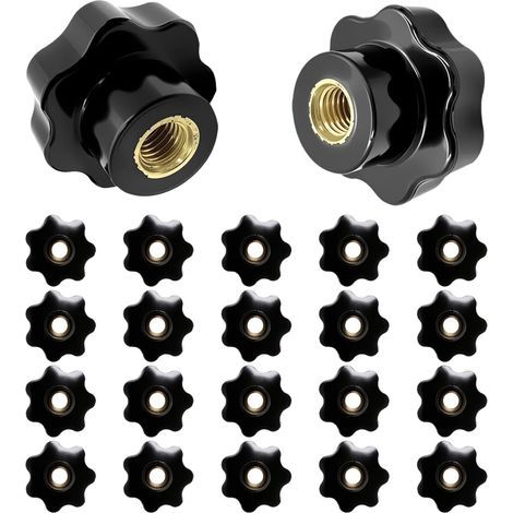 20 - Dado zigrinato - Manopola di serraggio - Fissaggio meccanico - Impugnatura ergonomica antiscivolo - Per attrezzature industriali - Nero - M6x25mm (1/5)