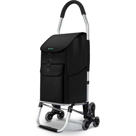 VOUNOT® Aluminium Einkaufstrolley Treppensteiger, Trolly Einkaufswagen Klappbar, 6 Räder, Wasserdicht Oxford, 45L, Schwarz