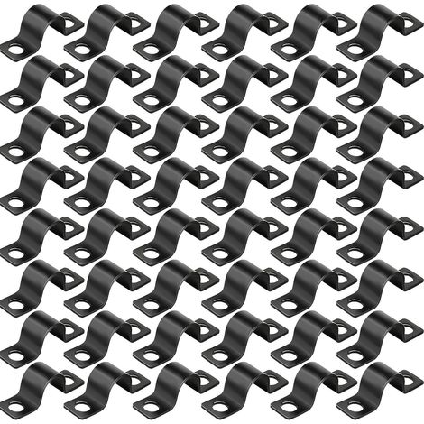 100 Pièces Colliers de Serrage en U Ø 6 mm Collier de Fixation en U Fixation Grillage Rigide 2 Trous U-Collier de Serrage Pour Fixations de Tuyau Câble Tuyaux d'eau Installation (Noir） (1/5)