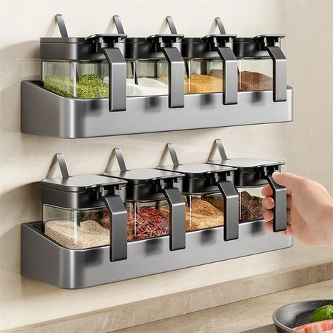 Porta spezie da parete in acciaio inox, organizer compatto per la cucina, pratico porta spezie, grigio scuro, 398,75 cm (1/3)
