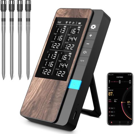 Thermomètre Cuisine Pack de 4, Thermometre Viande avec Application, Meat Thermometer Étanche IP67 Sans Fil, Sonde Temperature Connectée pour Barbecue, Four, Grill, Cuisine, Fumoir, Rôtisserie (1/5)