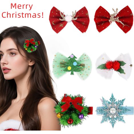 Accessori per capelli natalizi, tra cui fiocchi di tulle, fermagli, decorazioni natalizie, fiocchi di neve, renne, ornamenti per capelli e copricapi. (1/4)