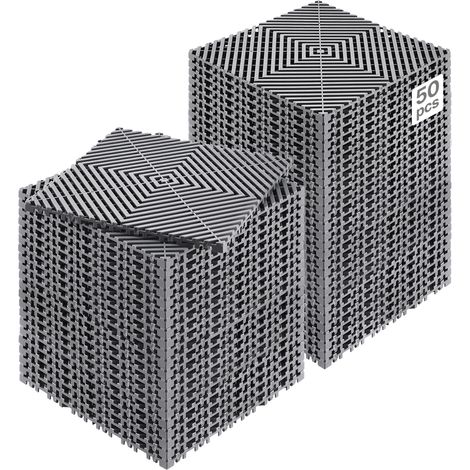 VEVOR Tapis de drainage emboitable, 310x310 mm, dalles de sol de drainage modulaire emboitable, 50 pcs, coussin de sol a episser en PP antiderapant gris, tapis de douche, pour garage, jardin, cuisine