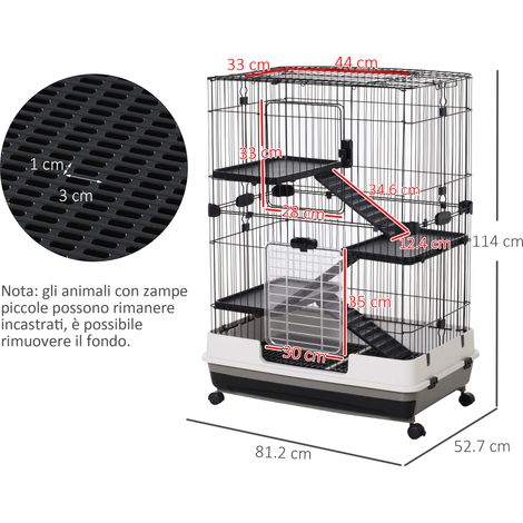 Cage métallique à trois niveaux (avec plateau), pour rongeurs, lapins et furets, avec 4 roues, 81,2 x 52,7 x 114 cm, noire. (1/5)