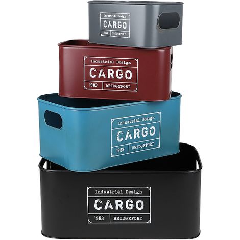 Lot de 4 caisses ouvertes en métal "Loft & Metal" - Multicolore - L 35 x P 23 x H 15 cm - Livraison gratuite (1/2)