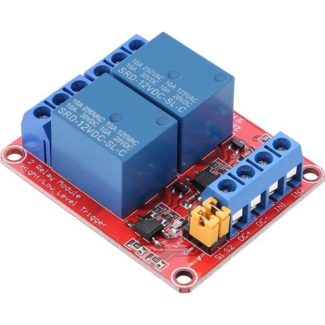 Module de Relais 2 Canaux 5V 12V 24V Carte de Commande avec Isolation Optocoupleur Déclencheur de Niveau Haut et Bas 50x41x18.5mm (12V) (1/5)