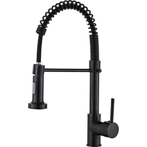 Mitigeur cuisine noir inox 44 cm rotatif 360° bec extensible robinet évier monotrou cartouche céramique (1/5)