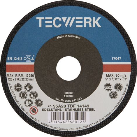 Disco  de  desbaste  D125xS7mm  curvado  agujero  22,23mm  TECWERK (1/2)