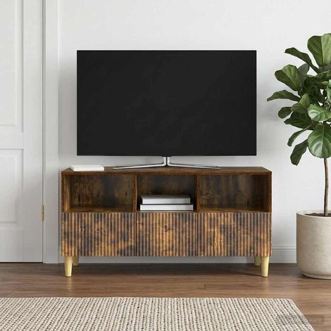 Beyamis Meuble TV 102 x 34,5 x 50 cm en chêne fumé contrecollé (1/5)