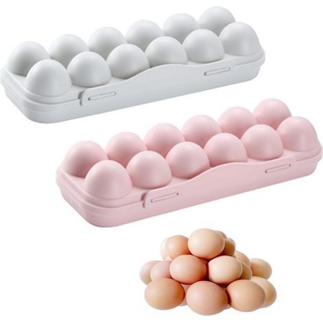 Lot de 2 boîtes à œufs à 12 compartiments - Plastique - Couvercles à pression - Empilables - Compatible congélateur - Rose et gris (1/5)