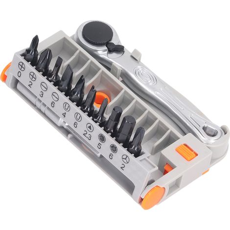 12-teiliges Ratschenschraubendreher-Set mit silbernen Kreuzschlitzbits, automatischem Auswurf, umkehrbarer Ratsche, multifunktionales Handwerkzeug für Heimwerkerarbeiten und Reparaturen (1/5)
