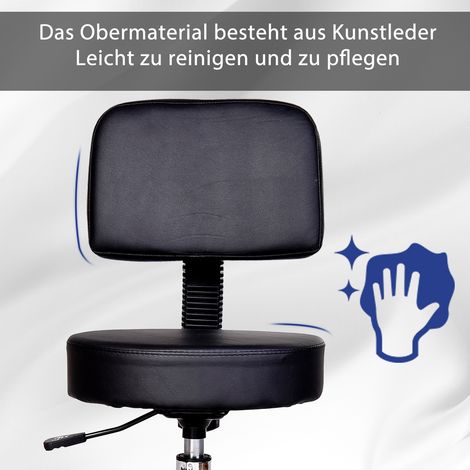Tabouret de travail pivotant réglable en hauteur 72-84 cm, à roulettes, dossier noir, rotation 360°, pour salon de coiffure, spa, massage et bureau. (1/4)