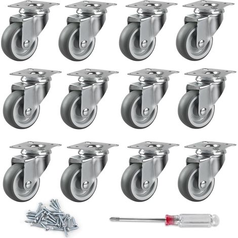 12 pièces roulettes pivotantes, 50 mm roulettes de meubles roues de meubles avec plaque pivotante,360° roulette charge lourde, petites pour meubles à palettes casiers, tournevis et vis gratuits (1/5)