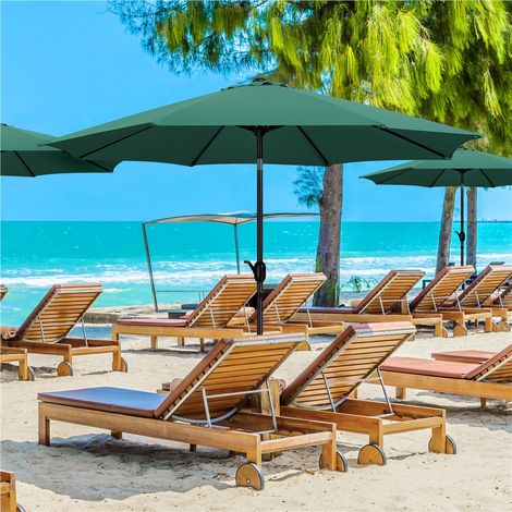Yaheetech Parasol de Jardin Extérieur 300 cm Parasol à 8 Baleines en Métal Manivelle avec Bouton-poussoir Protection Solaire pour Terrasse Jardin Plage Piscine Balcon Vert Foncé (1/5)